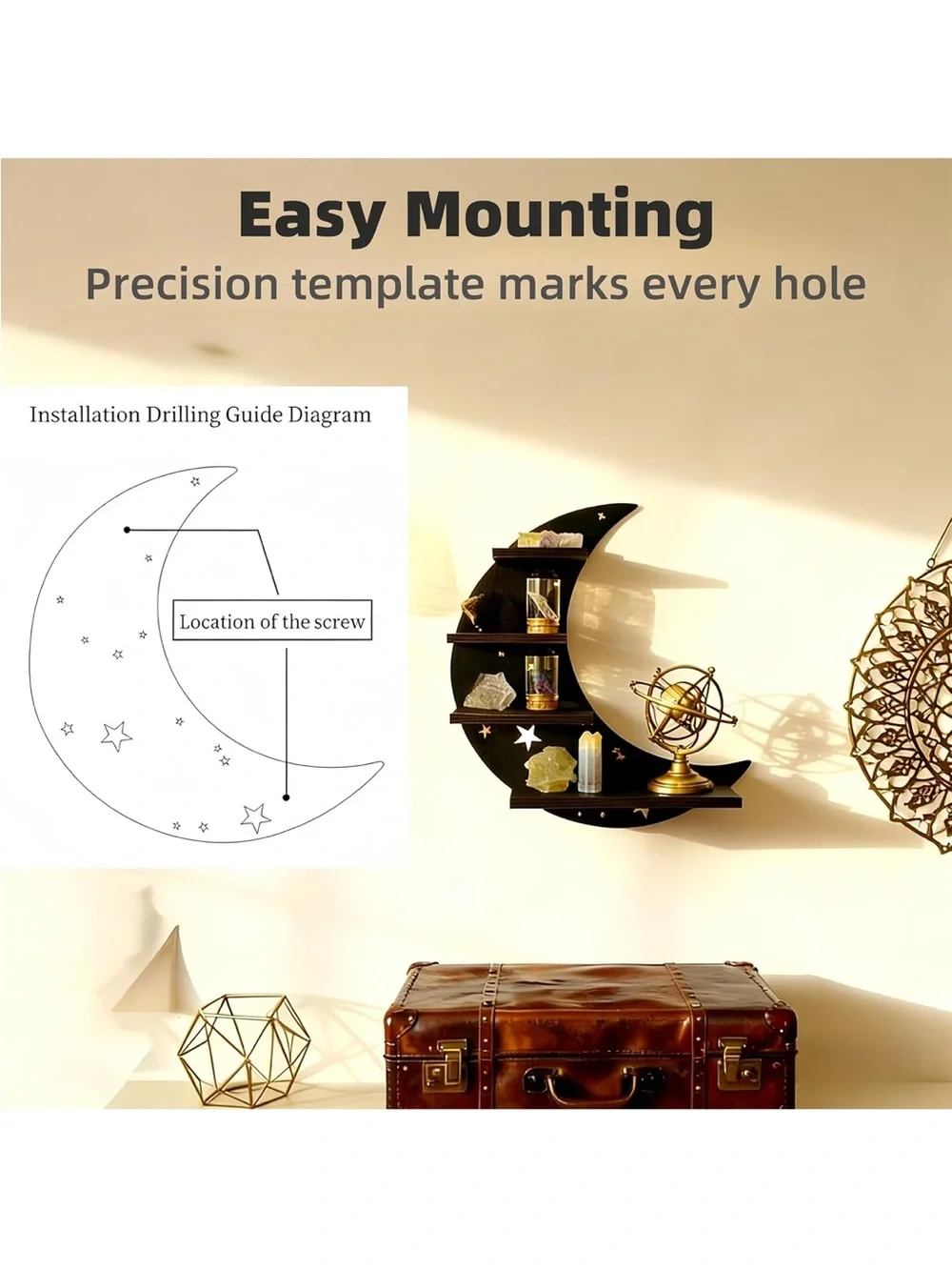 Moon Crescent Floating Wall Shelf with Backlight